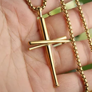 Stainless Steel Geometric Baseball Bat Cross Pendant Punk Style Men Jewelry Pendant Without Chain