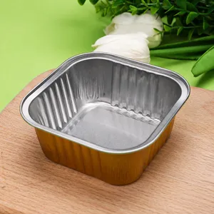 Gold square aluminum foil box for oven baking BBQ and takeout food packaging trays.