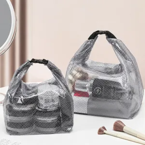 Portable waterproof mesh toiletry bag, large capacity travel shower caddy organizer for gym.