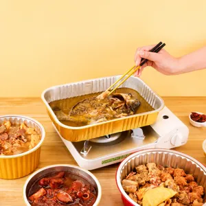 Gold Aluminum Foil Lunch Box Baking BBQ Takeout Food Container Nordic Style Disposable Foil Pan with Lids