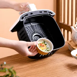 Gold square-round aluminum foil container for oven baking, BBQ and takeout food packaging.