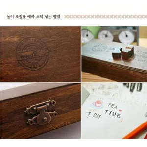 Wooden stamp gift box set with letters and numbers for DIY journal decoration and crafts.