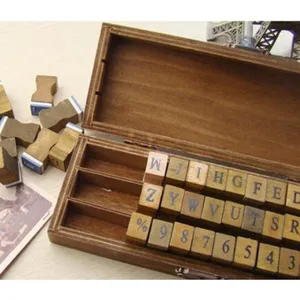Wooden stamp set with wooden storage box vintage alphabet numbers crafting DIY tool