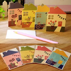 Kreative niedliche Hausform Grußkarte Notizblock Set mit hohlem Fenster Design für Geschenke