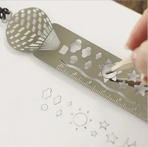 Metal hollow bookmark ruler multi-functional cute hot air balloon shape drawing stencil tool.