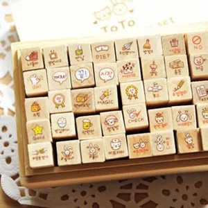 Cute wooden rubber stamp set 40pcs for journal DIY diary album planner decoration crafts stationery.