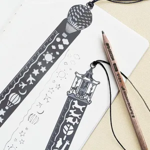 Metal hollow bookmark ruler with creative carousel and hot air balloon designs for reading.