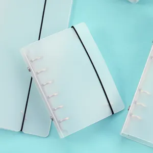Translucent frosted PP loose-leaf binder notebook shell with black elastic band.