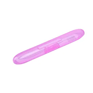 Custodia spazzolino portatile in plastica rosa da viaggio, scatola di stoccaggio pulita.