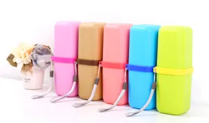 Tragbare Reise Zahnbürste Tasse Aufbewahrungsbox Set, bunte Kunststoff wasserdichte Hülle.