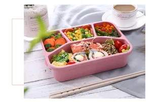 Wheat straw bento box portable partitioned square microwave safe lunch box for office school food