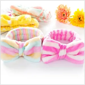 Fluffy bow headband for women girls, soft coral fleece spa makeup face washing hair band cute.