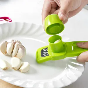 Manual garlic press and grater tool for kitchen, easy garlic mincer and ginger crusher.