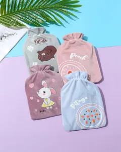 Cute cartoon plush hot water bag detail, thick warm pouch featuring lovely animal fruit prints.