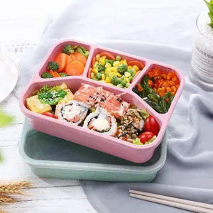 Wheat Straw Bento Box Four-Compartment Microwave Safe Portable Lunch Box BPA Free Eco-Friendly Student Office Food Container
