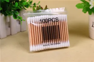 100pcs wooden cotton swabs double head cosmetic makeup removal cleaning buds stick pack