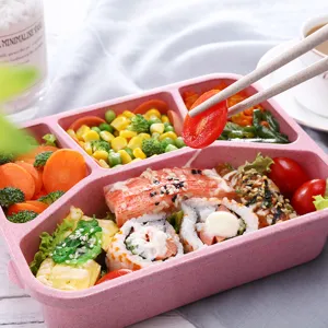 Wheat straw bento box lunch container portable four compartment food storage meal box