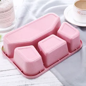 Pink wheat straw divided bento box portable microwave safe multi compartment meal prep lunch box