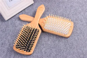 Wooden cushion hair brush with anti-static pins, natural massage paddle hairbrush for daily care.