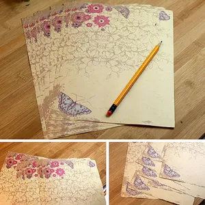 Vintage floral stationery paper with butterfly design, perfect for letters, notes, and journaling.