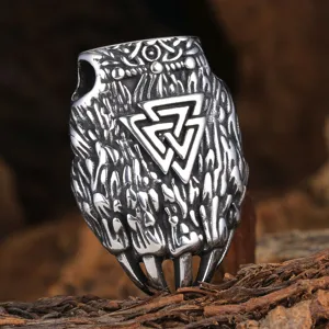 Viking αρκούδα νύχι με ρούνους Valknut, ανδρικό κόσμημα από ανοξείδωτο ατσάλι λεπτομέρεια.