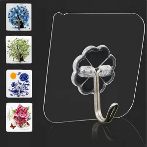 Transparent Traceless Adhesive Hooks Waterproof Wall Hooks For Kitchen Bathroom Heavy Duty No Drilling Hanging Hooks