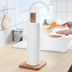 Holz Küchenpapierhalter Ständer mit perforierten Einweg Geschirrtüchern für die Reinigung.