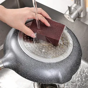 Nano diamond cleaning sponge for kitchen pot bottom rust removal and powerful dish scrubbing.