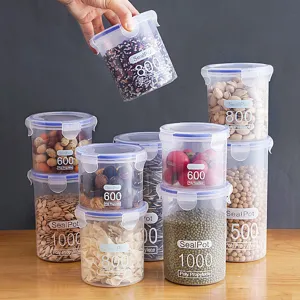 Huishouden Plastic Voedsel Opslag Pot Doorzichtige Gesealde Container Met Deksel Keuken Graan Organizer