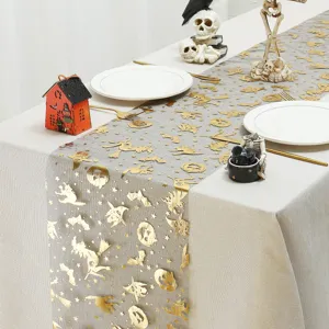 Camino de mesa de Halloween de malla impreso en oro decoracion de fiesta textil