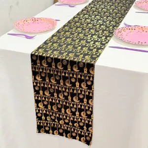Corsia da tavolo nera e dorata per decorazione di feste e stile sala da pranzo