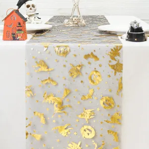 Camino de Mesa de Halloween Hoja de Oro Bruja Murciélago Decoración de Fiesta