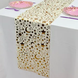 Eleganter Goldfolien Stern Mond Tischläufer für Party und Esstisch Dekoration neu.