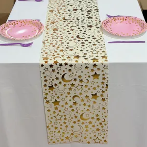 Goldfolie Stern Mond Tischläufer für Partydekoration, elegante Feiertagstisch Dekoration.