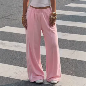 Y2K pink vintage elastic high-waist casual track pants with side stripes for women main