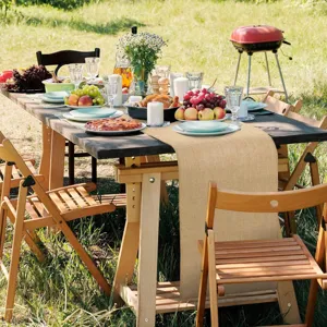 Natuurlijke jute tafelloper voor huwelijk feest eettafel decoratie retro rustieke stijl