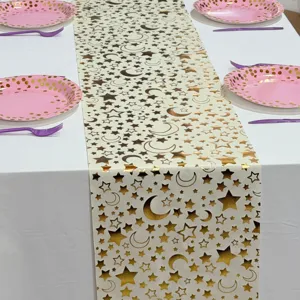 Goldfolie Mond und Stern Tischlaeufer fuer Feiertag Party Hochzeit Tisch Deko und Setup