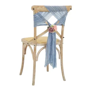 Wedding Chair Sash and Flower Decor Blue Chiffon Tulle Bow for Banquet Party Event