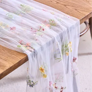Europäischer Mesh Tischläufer mit Blumenstickerei für elegante Esszimmer Party Deko