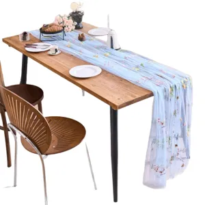 Europäischer Netztischläufer mit Blumenstickerei, elegante lange Tischdecke für Party und Esszimmer.