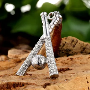 Ciondolo Mazza Da Baseball Strass Argento Collana Sport Trend Hip Hop Cristallo Gioiello