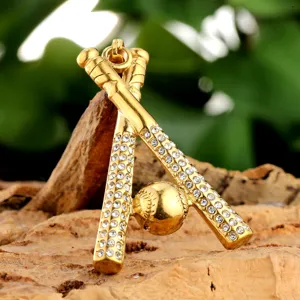 Ciondolo mazza da baseball strass in acciaio inossidabile dorato collana hip hop