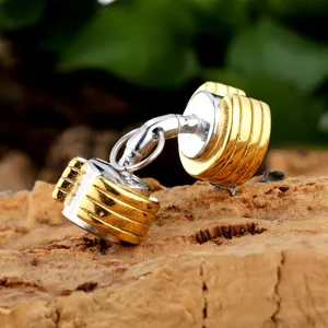 Stainless steel geometric dumbbell pendant necklace charm for fitness lovers hip hop jewelry