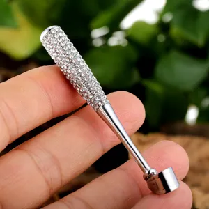 Glänzender Strass Baseballschläger Anhänger Titanstahl Hip Hop Halskette Schmuck