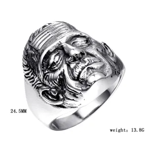 Men's stainless steel punk demon skull ring vintage gothic biker jewelry accessory