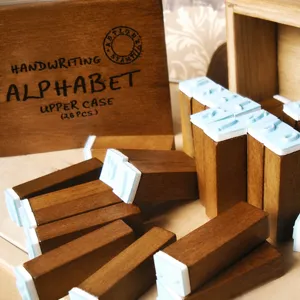 Vintage Wooden Alphabet Rubber Stamp Set Uppercase Letters Diary Journal Craft DIY Tool