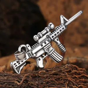 Men vintage stainless steel assault rifle pendant punk rock tactical weapon necklace jewelry