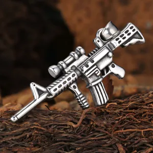 Men vintage punk style assault rifle gun pendant necklace stainless steel jewelry accessory