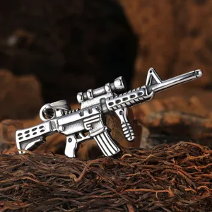 Men stainless steel assault rifle pendant punk rock necklace detail view accessory stylish design