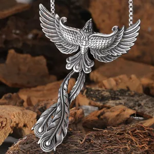 Collier pendentif phénix argenté style hip hop punk vintage ailes d oiseau bijoux homme